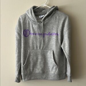 Champion Heather Gray Hoodie with Violet Logo